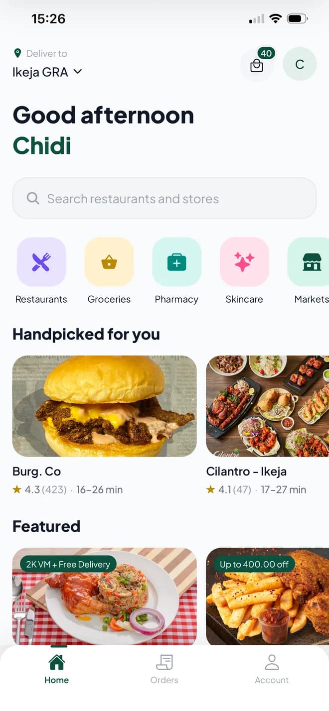 FastChow home screen