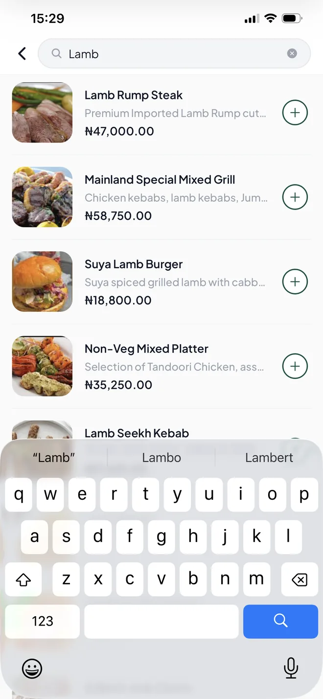 FastChow menu search screen