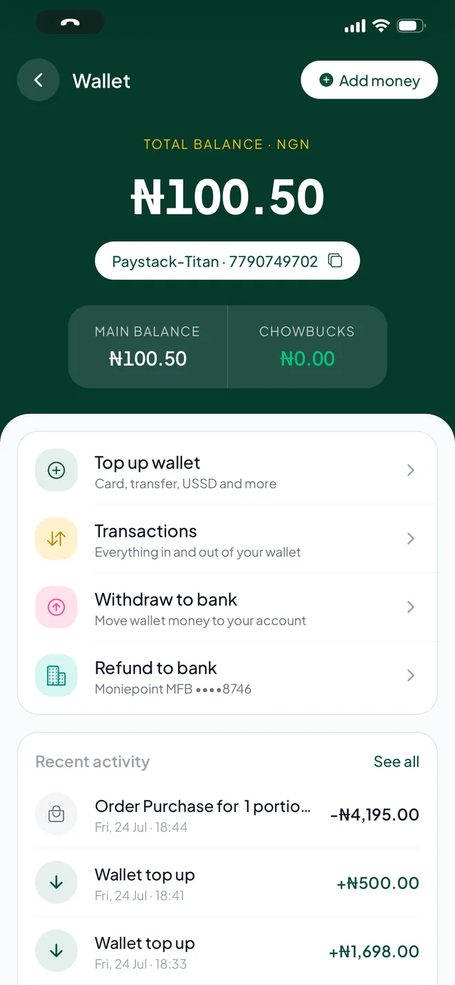 FastChow wallet screen