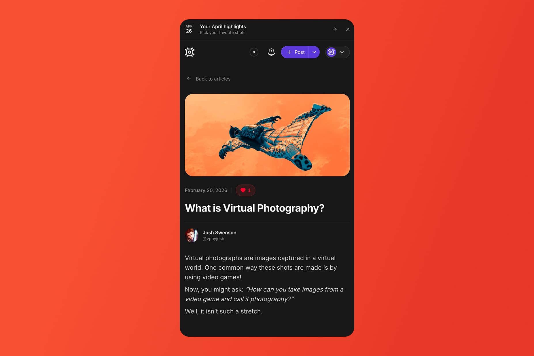Screenshot of a game photography article
