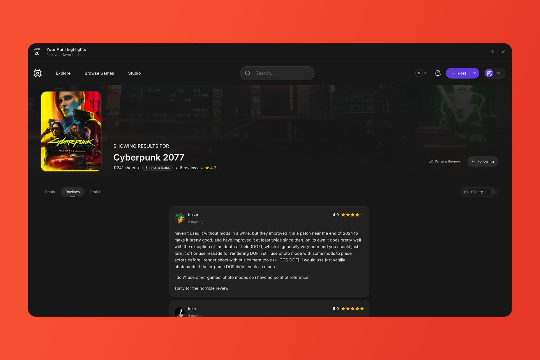 Screenshot for Cyberpunk 2077 photomode reviews