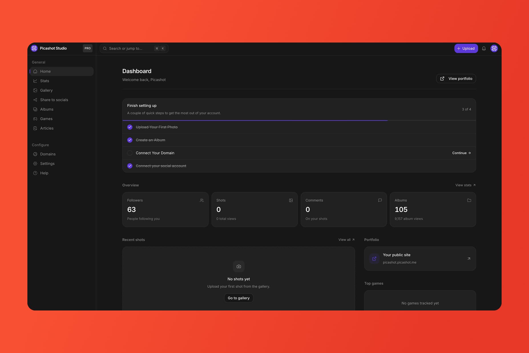 Screenshot of studio page