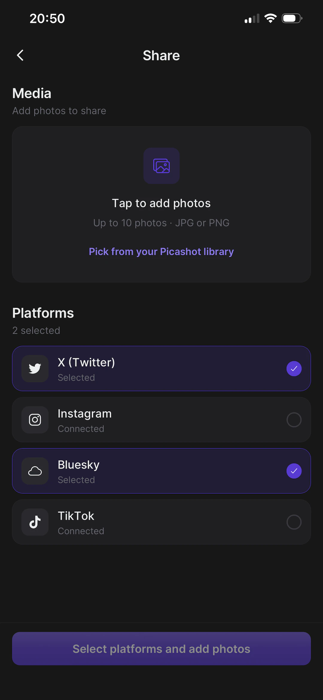 Picashot, the crossposting screen