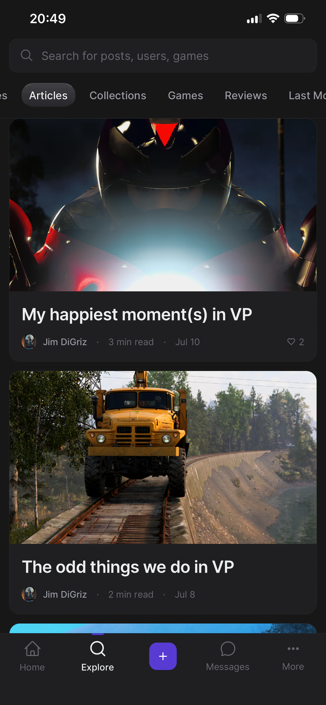 Picashot, the articles screen