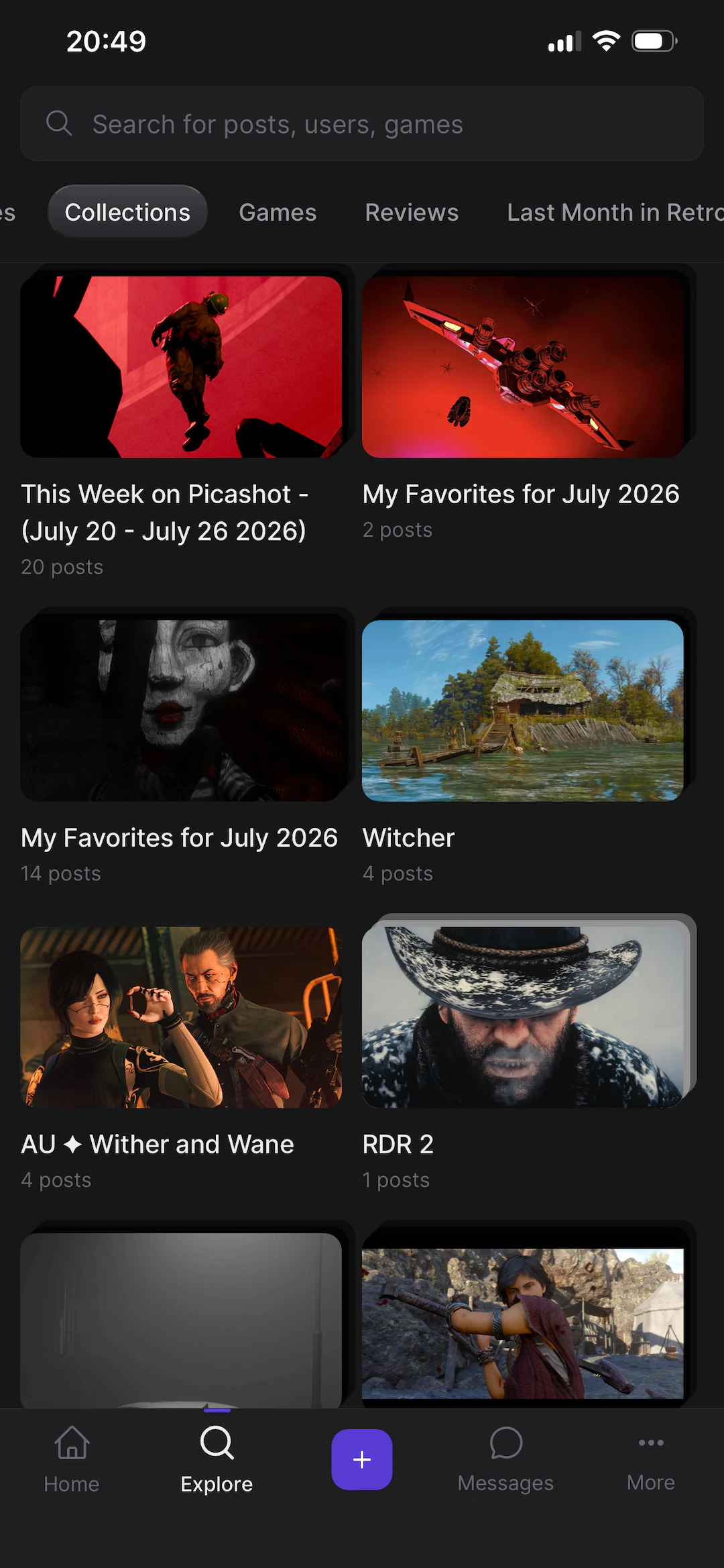 Picashot, the collections screen