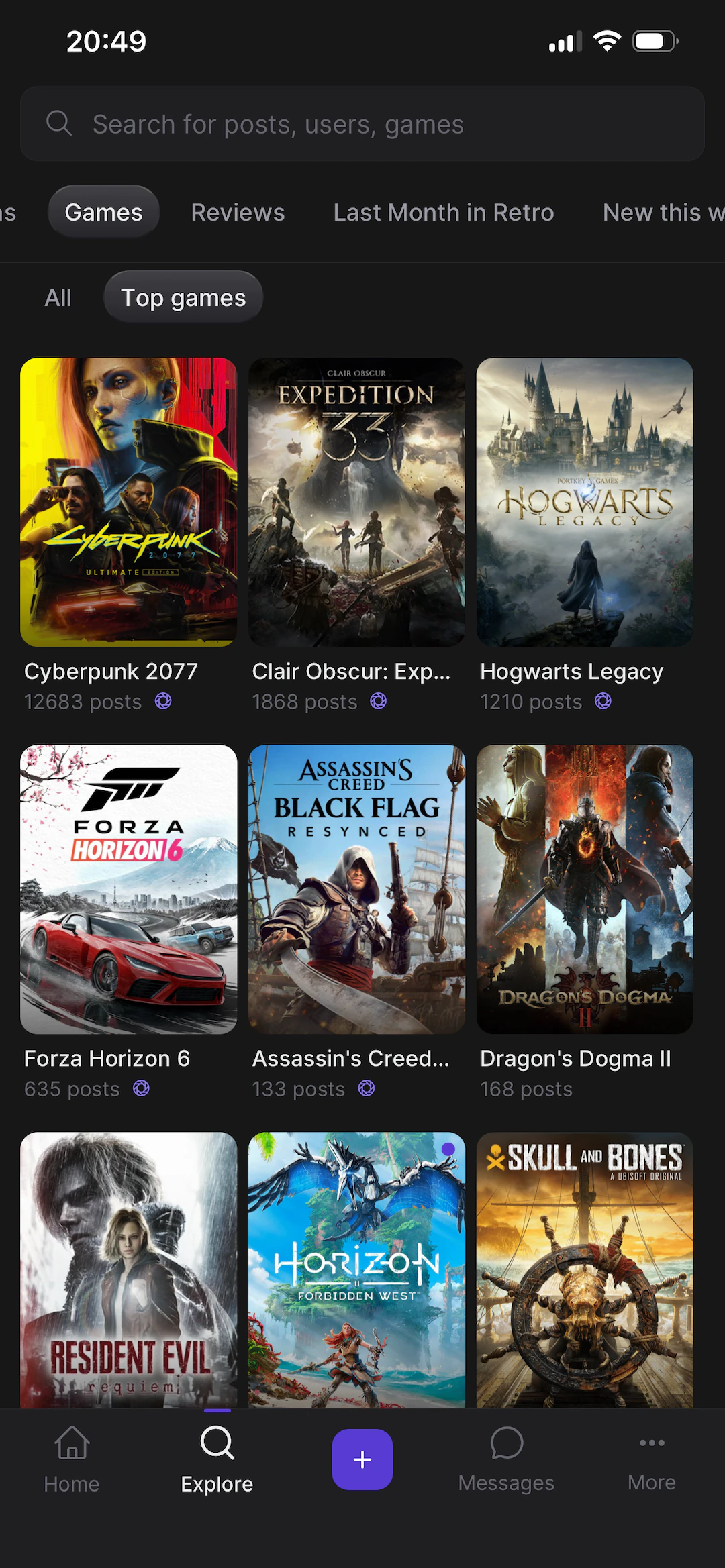 Picashot, the top games screen