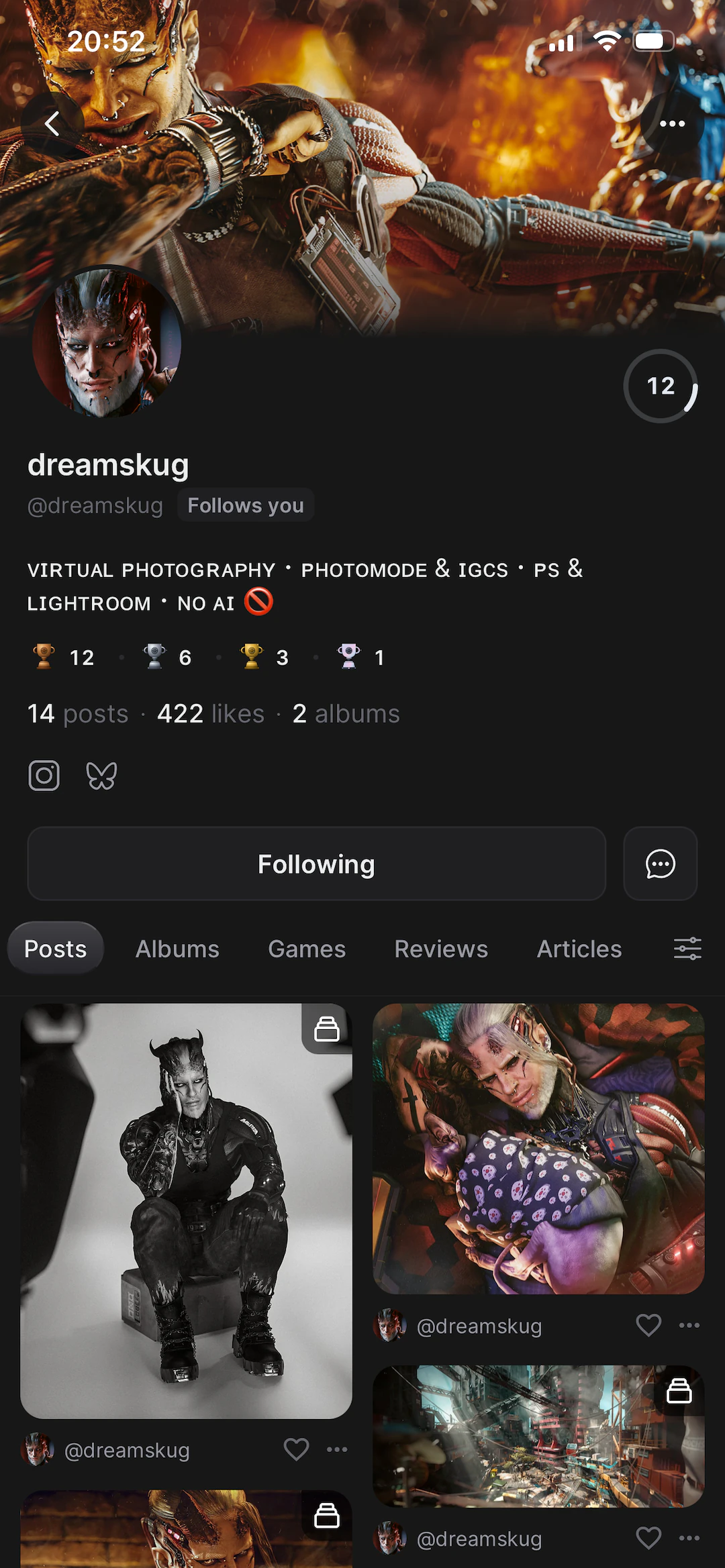 Picashot, the a profile screen