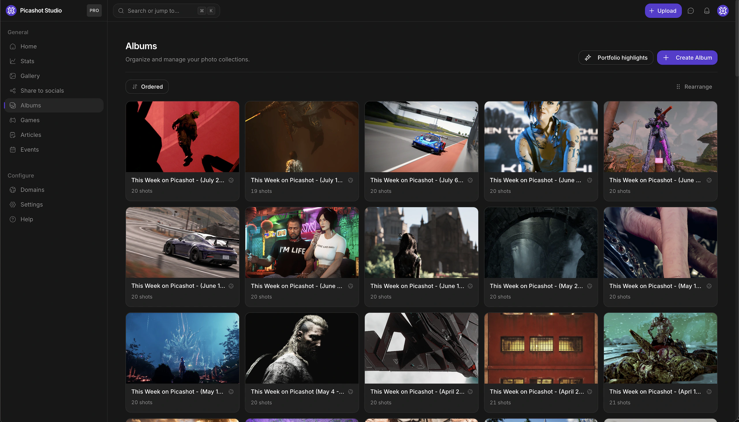 Studio's albums screen