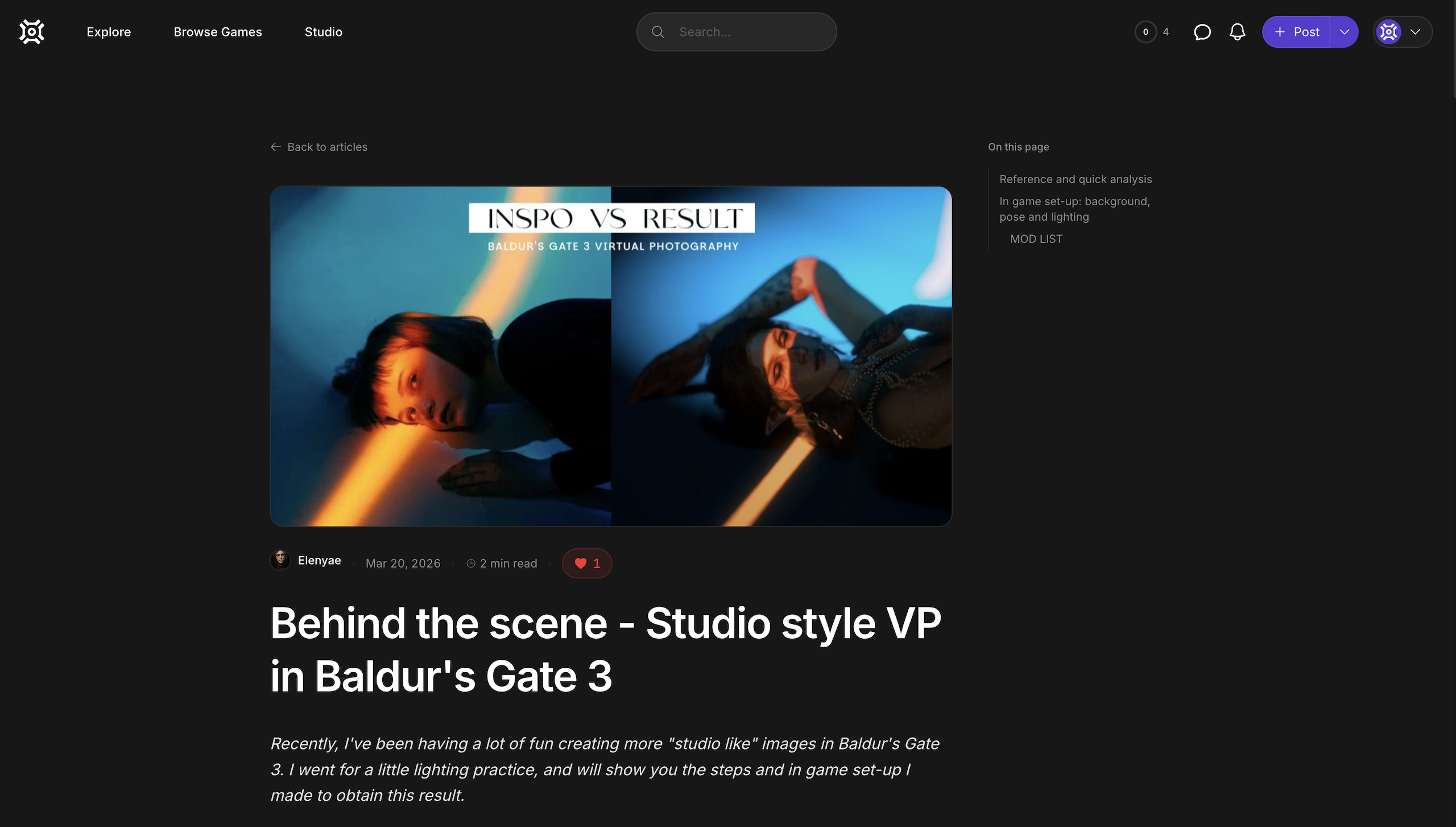 An article on Picashot about studio-style photography in Baldur's Gate 3