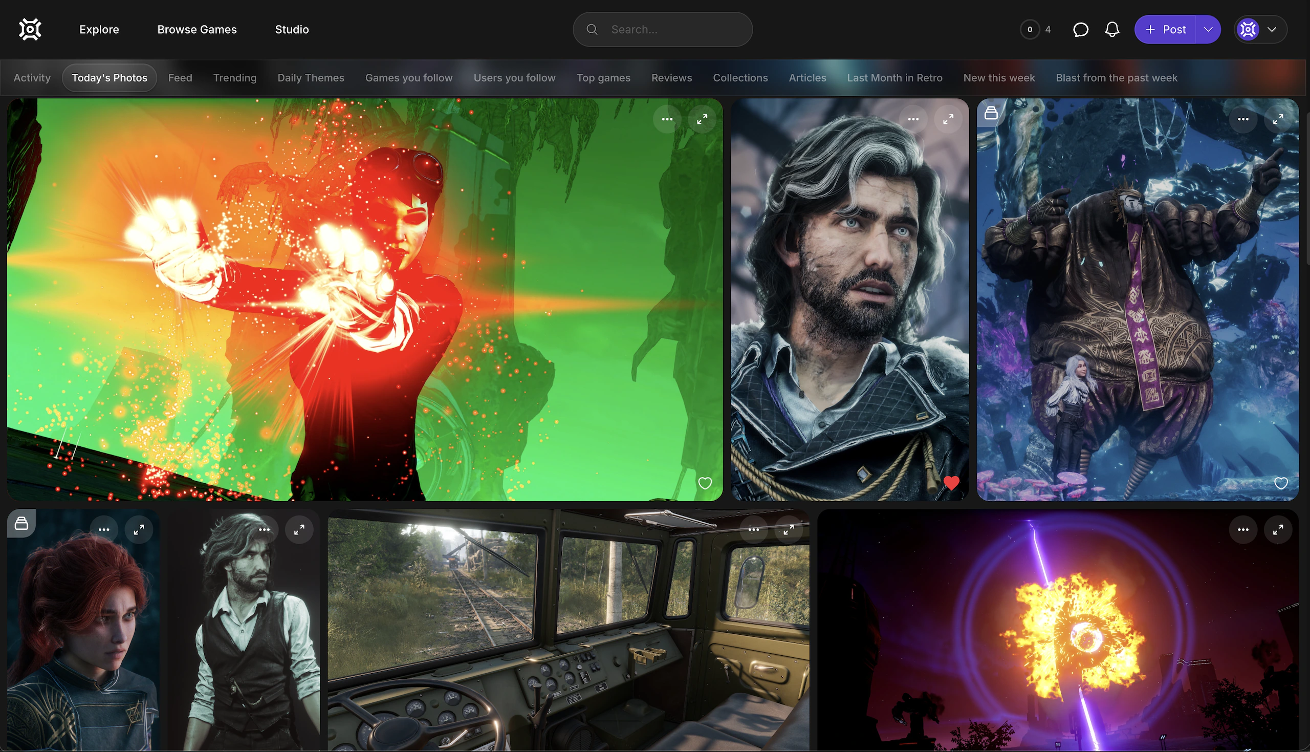 Picashot on the web: a wide grid of game photography