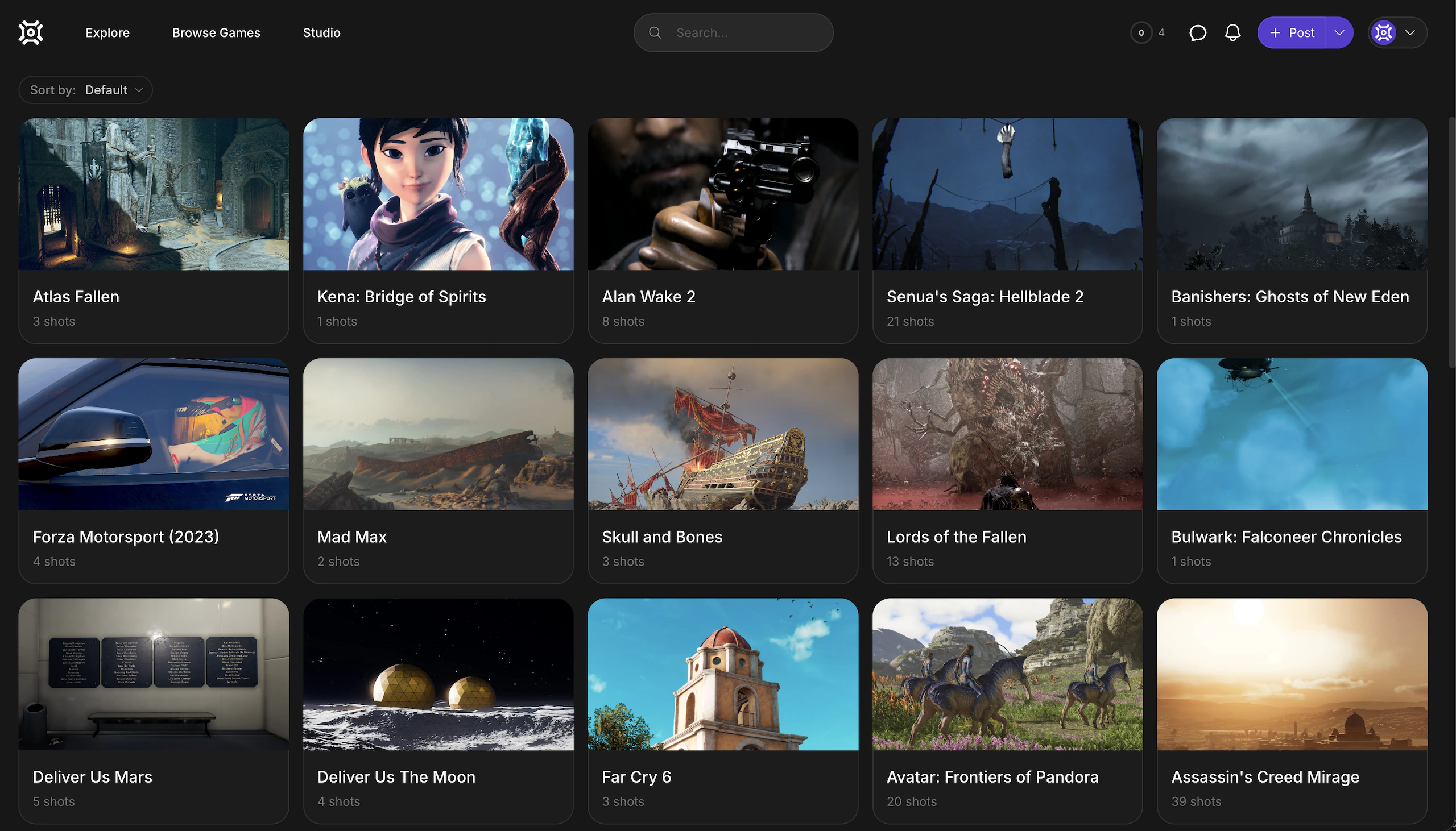 A grid of game covers with photo counts underneath