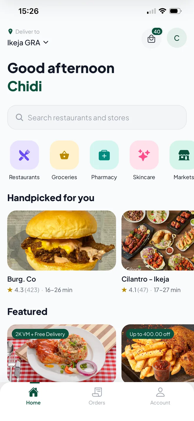 FastChow home screen