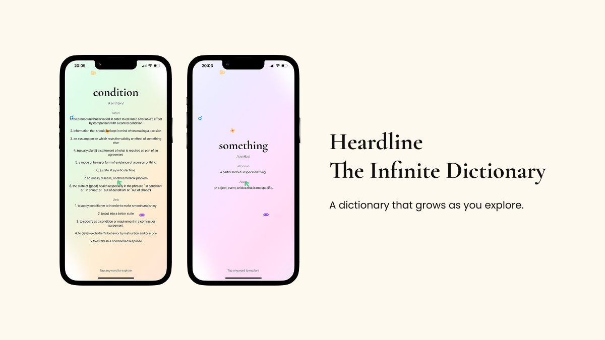 Heardline, tap any word in a definition to go deeper